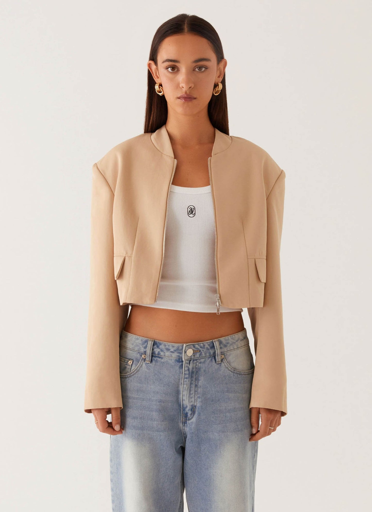Halyn Cropped Bomber Jacket - Brown