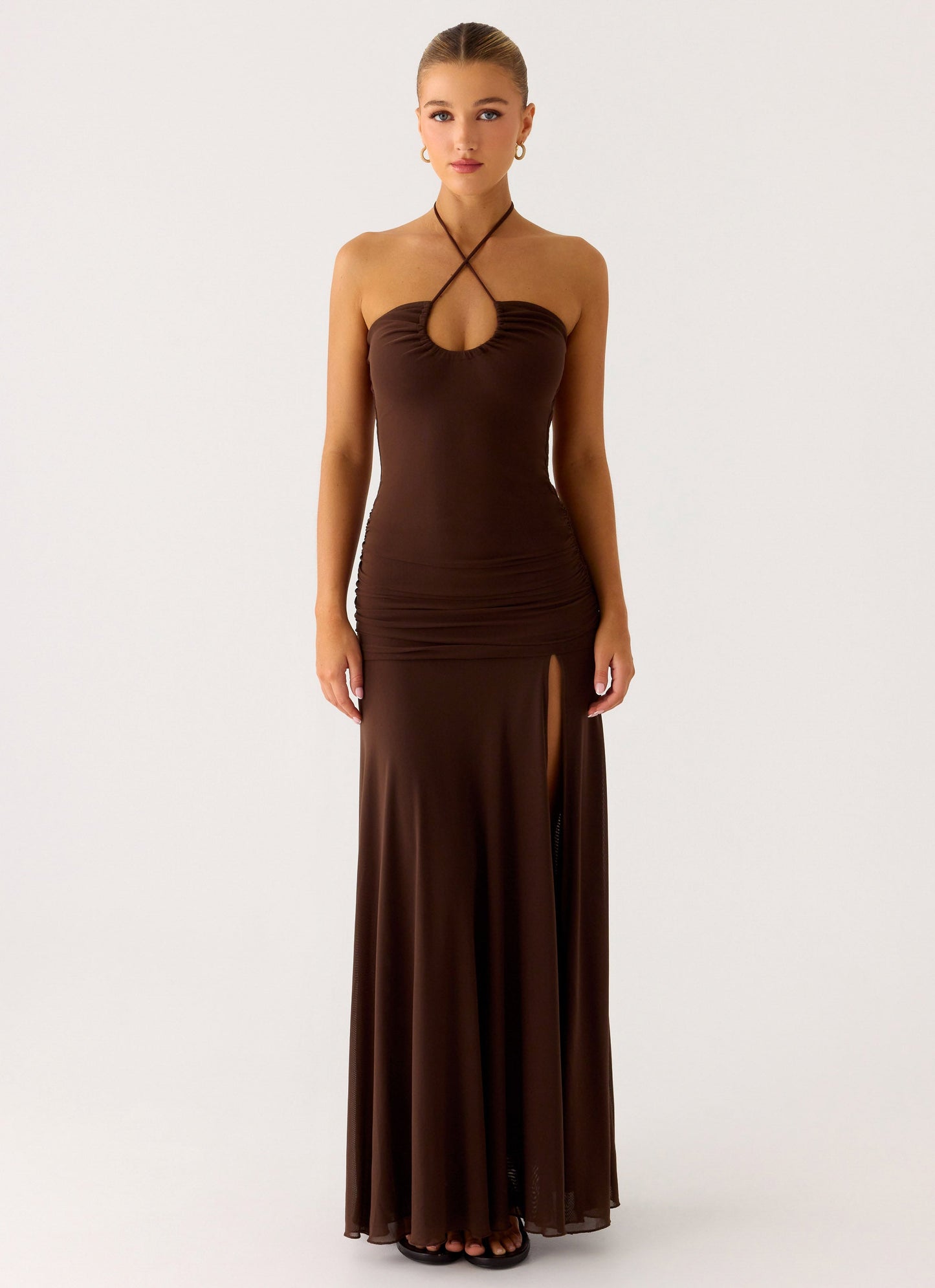 Callie Ruched Maxi Dress - Chocolate