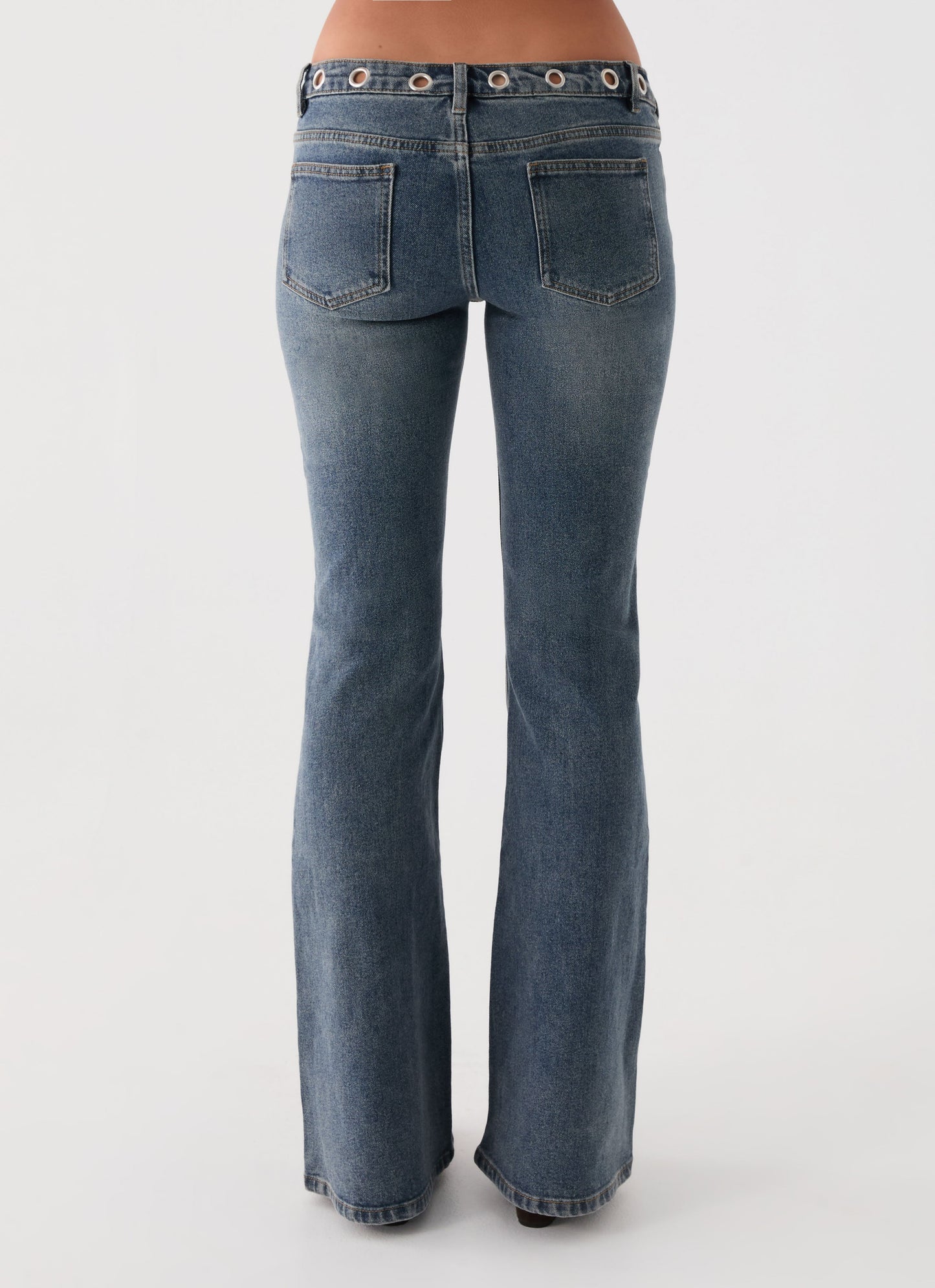 Carson Low Rise Eyelet Jeans - Blue Wash
