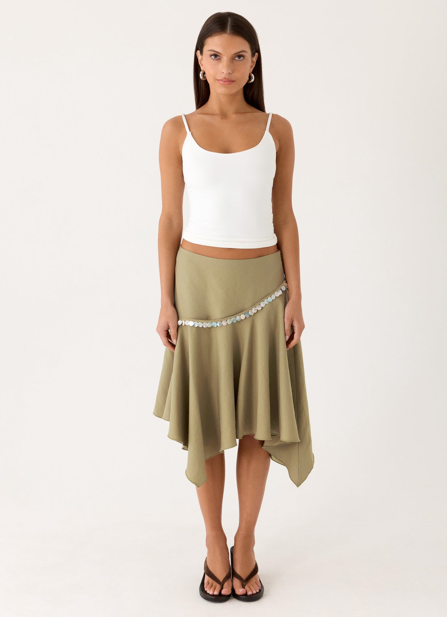 Zafira Midi Skirt - Pale Olive