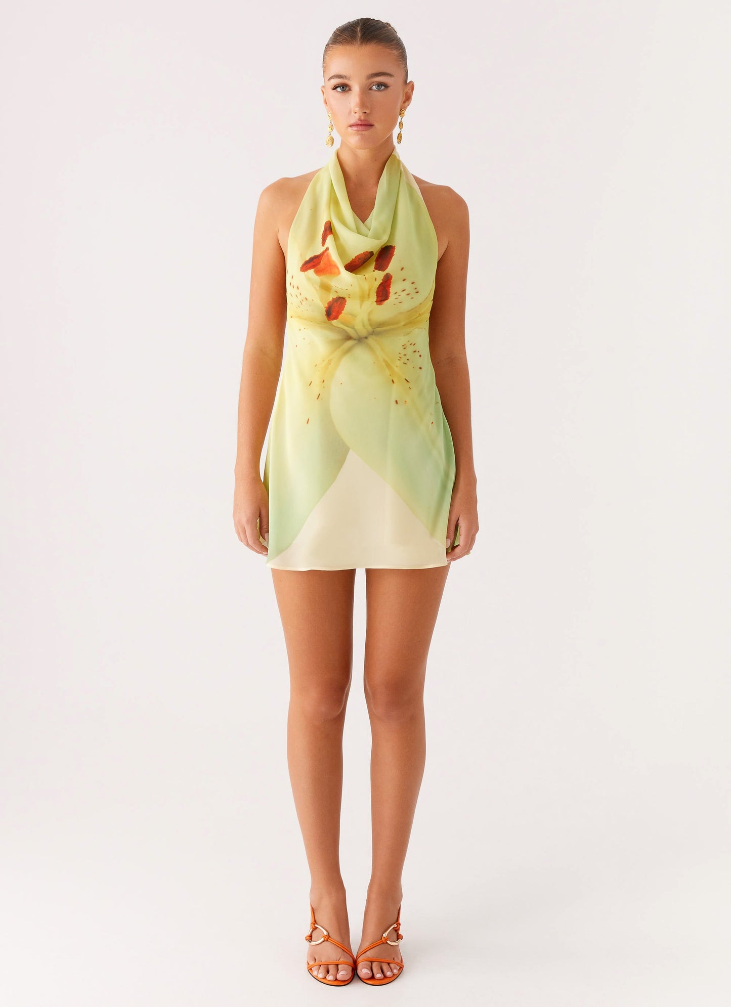 Zofia Cowl Neck Mini Dress - Green Floral